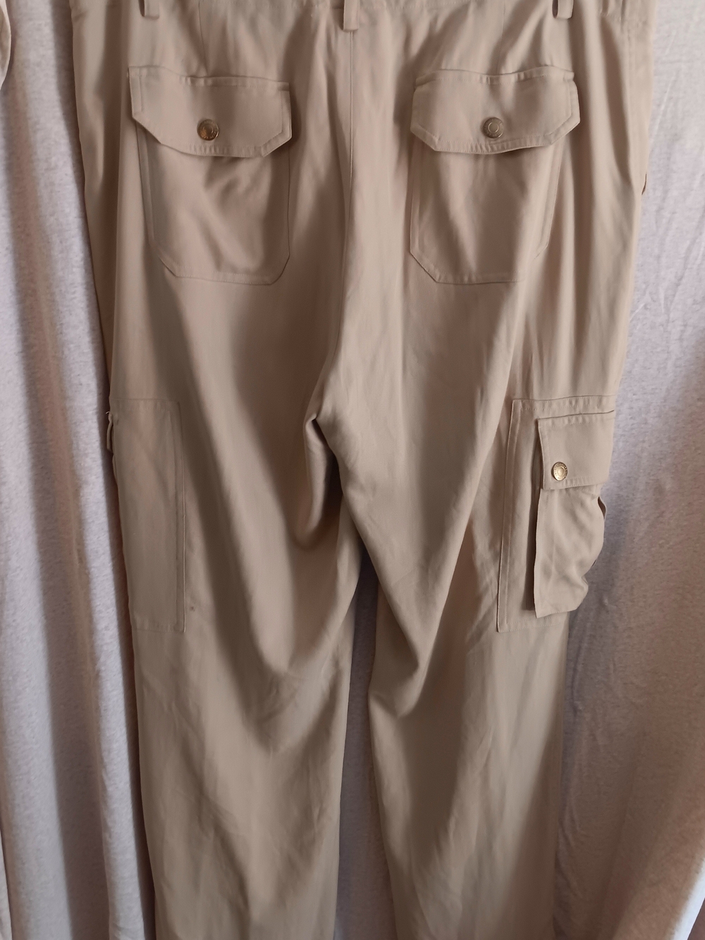 RALPH LAUREN Women's 100% Silk Beige Cargo Pants Zip Pocket Straight Leg Size 16 - Picture 3 of 6